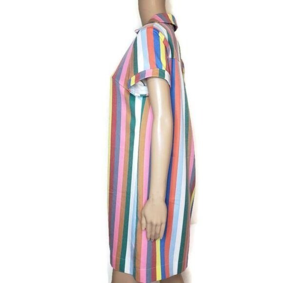 Striped Multicolor Short Sleeve Polo Collar shirt Dress M fun whimiscal summer - Picture 4 of 6